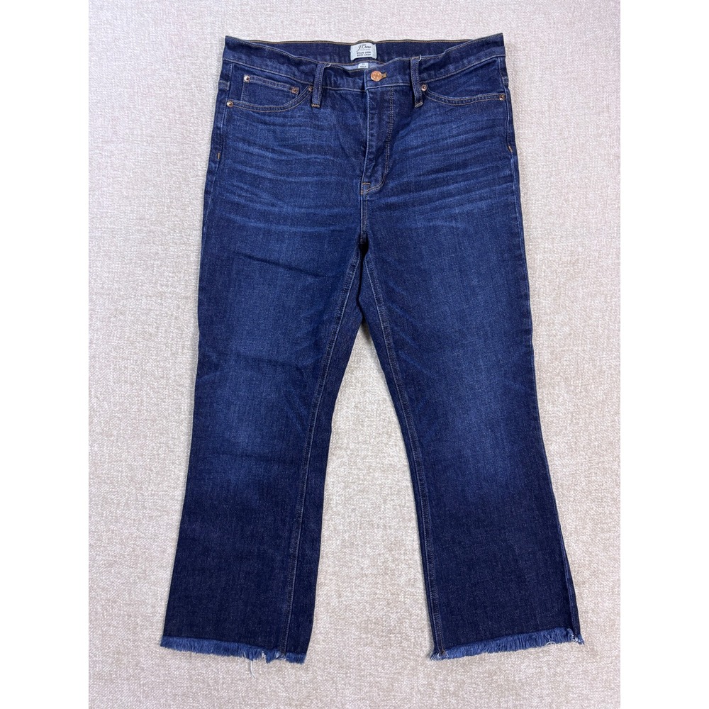 J.Crew Billie Demi Boot Crop Jeans Dark Wash Raw Hem Size 31 Indigo